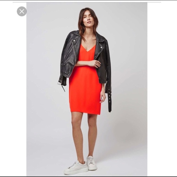 TopShop Red/ Orange V-neck Slip Dress Size 12 - Picture 2 of 6